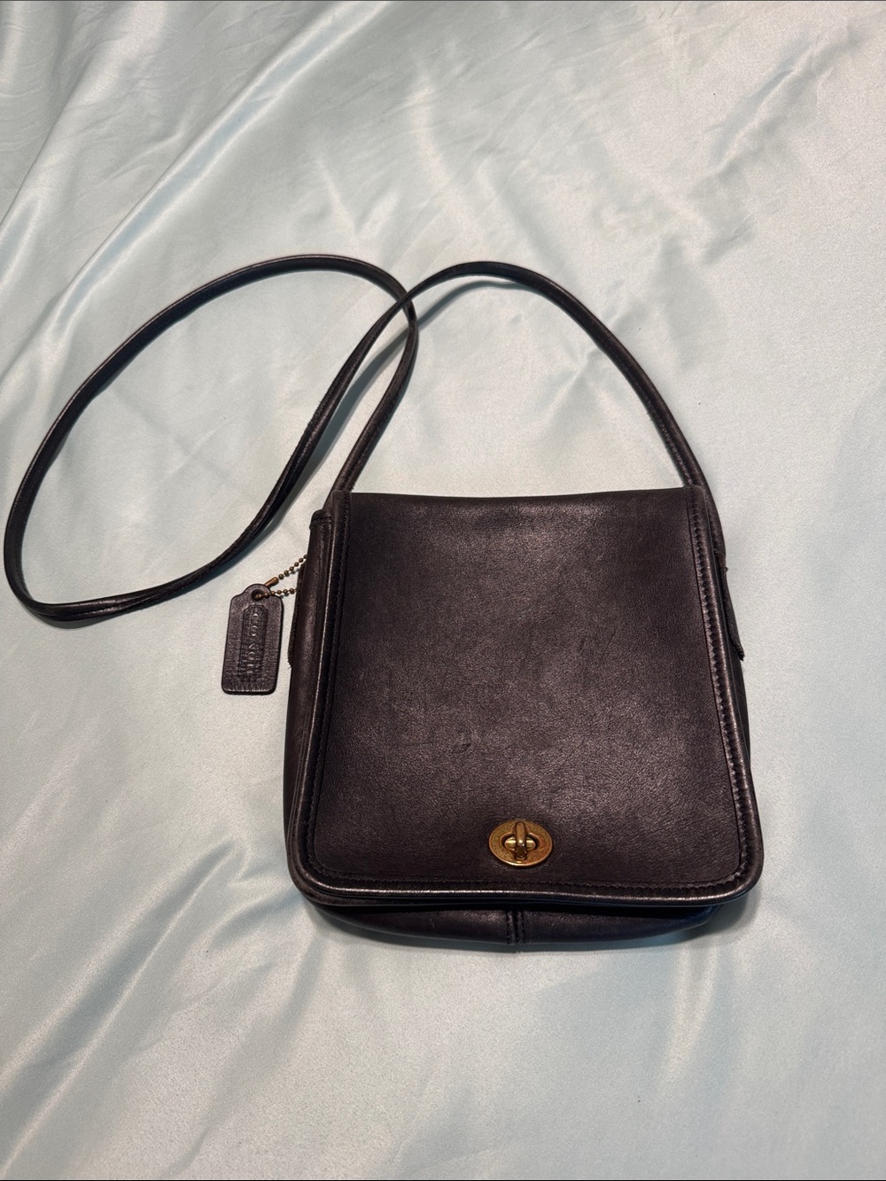 Coach Black Leather Crossbody with Gold Turnlock